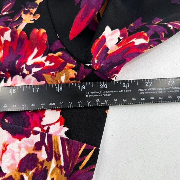 Roz & Ali Size 12 Black Floral Print 3/4 Sleeve Dress Romantic Flounce Ruffle - Picture 3 of 10
